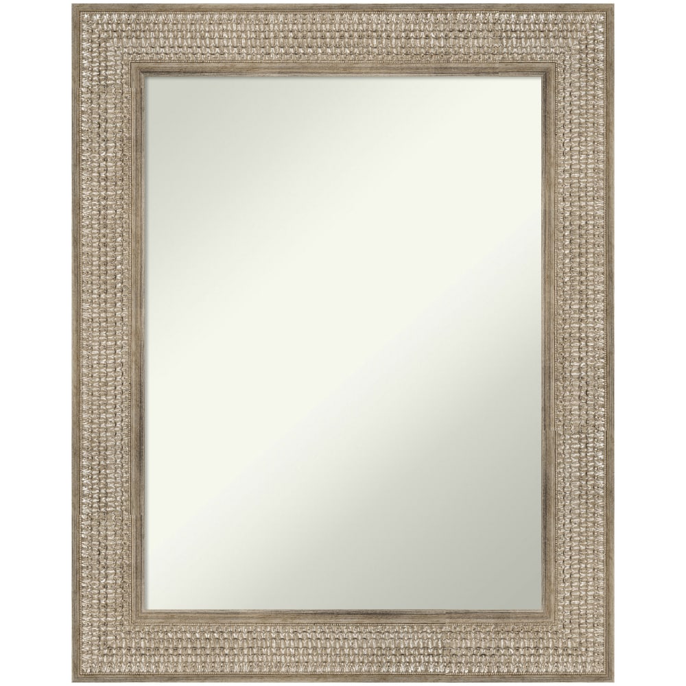 Amanti Art Non-Beveled Rectangle Wood Framed Bathroom Wall Mirror, 30in x 24in, Trellis Silver