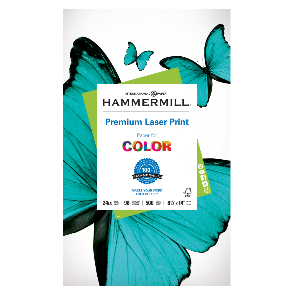 Hammermill Premium Laser Paper, White, Legal Size (8 1/2in x 14in), Ream Of 500 Sheets, 24 Lb, 98 Brightness