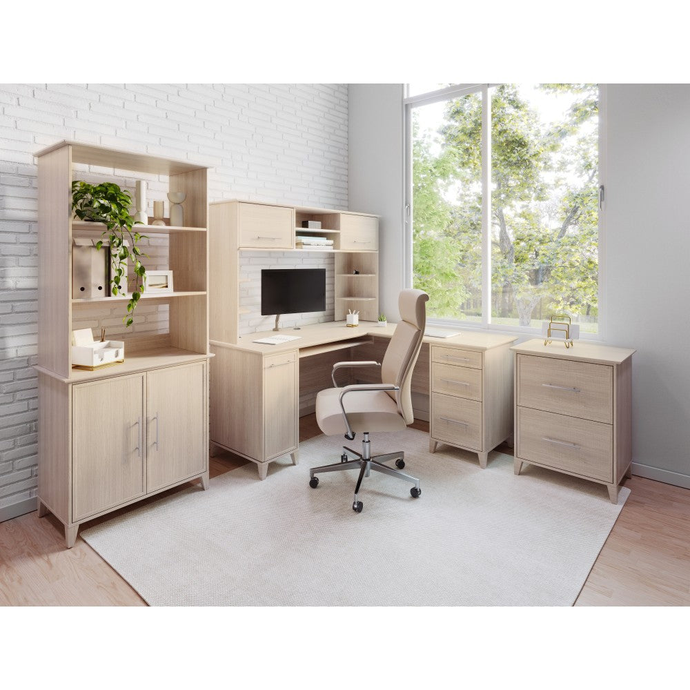 Realspace Koru 60inW L-Shaped Corner Computer Desk With Integrated Power & Charging, Natural Oak