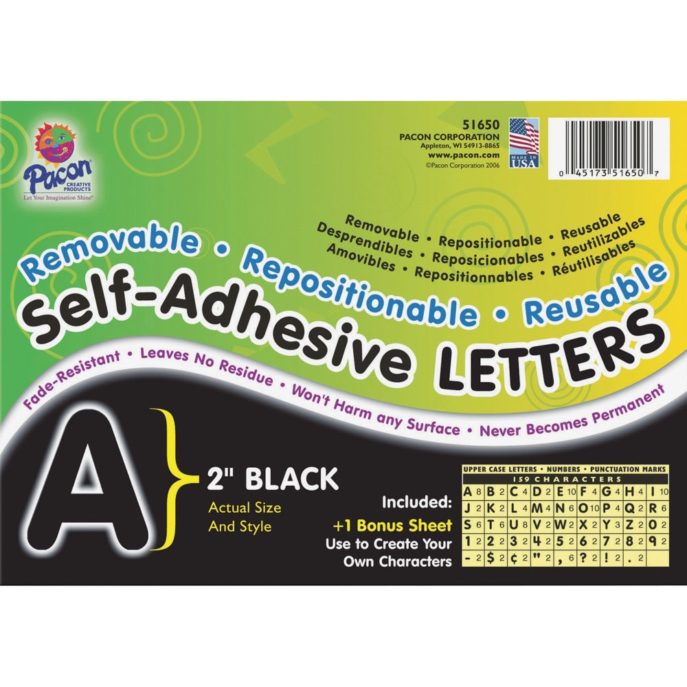 Pacon Self-Adhesive Letters, 2in, Black, Pack Of 159