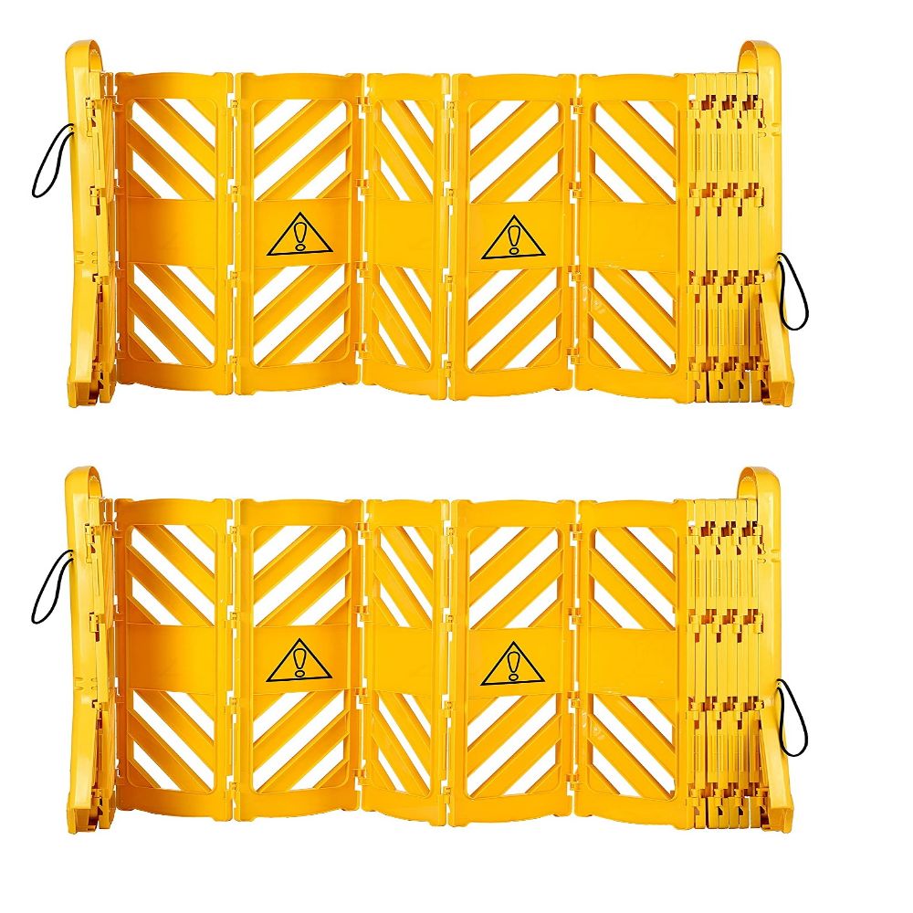 Alpine Industries Expandable Portable Fence Barrier Safety Barricades, 13ft, Yellow, Pack Of 2 Barricades