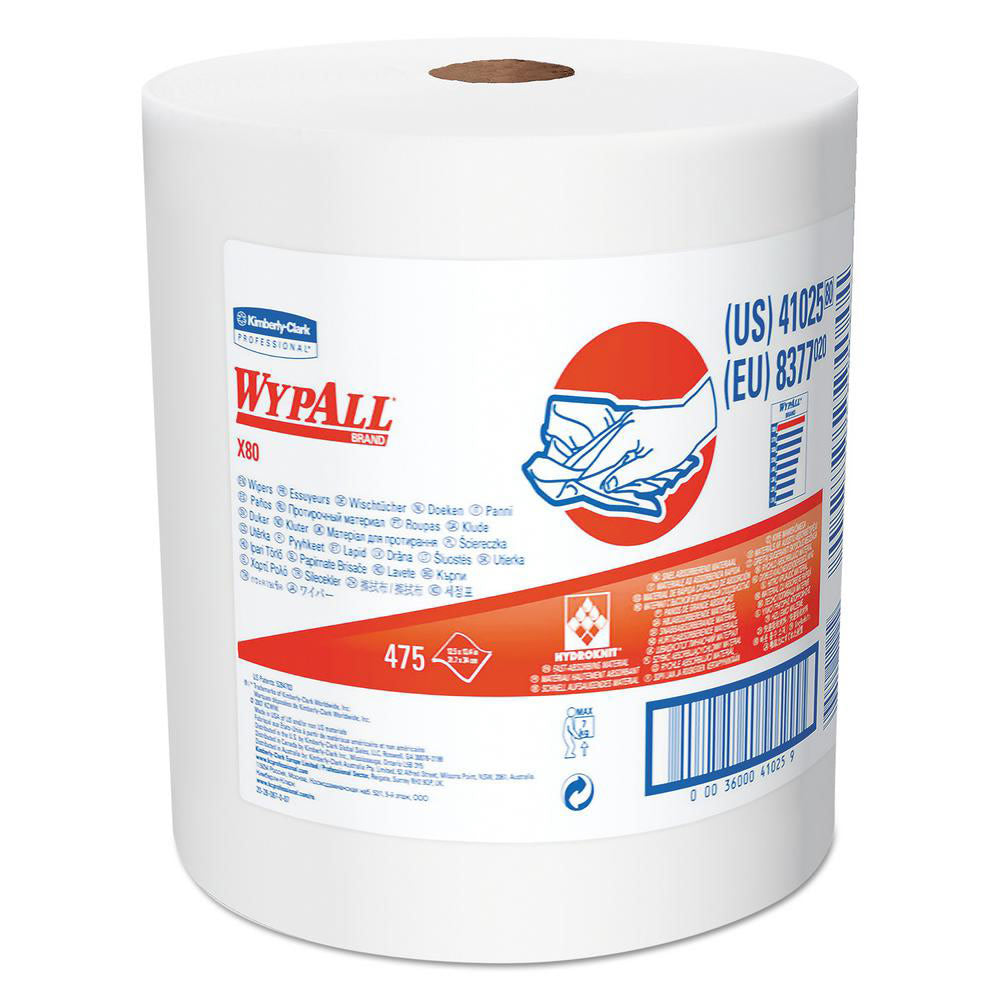 Wypall PowerClean X80 Heavy Duty Cloths - For Industry, Manufacturing Facility - 12.20in Length x 12.50in Width - 475 / Roll - Absorbent, Durable, Strong, Reusable, Reinforced - White