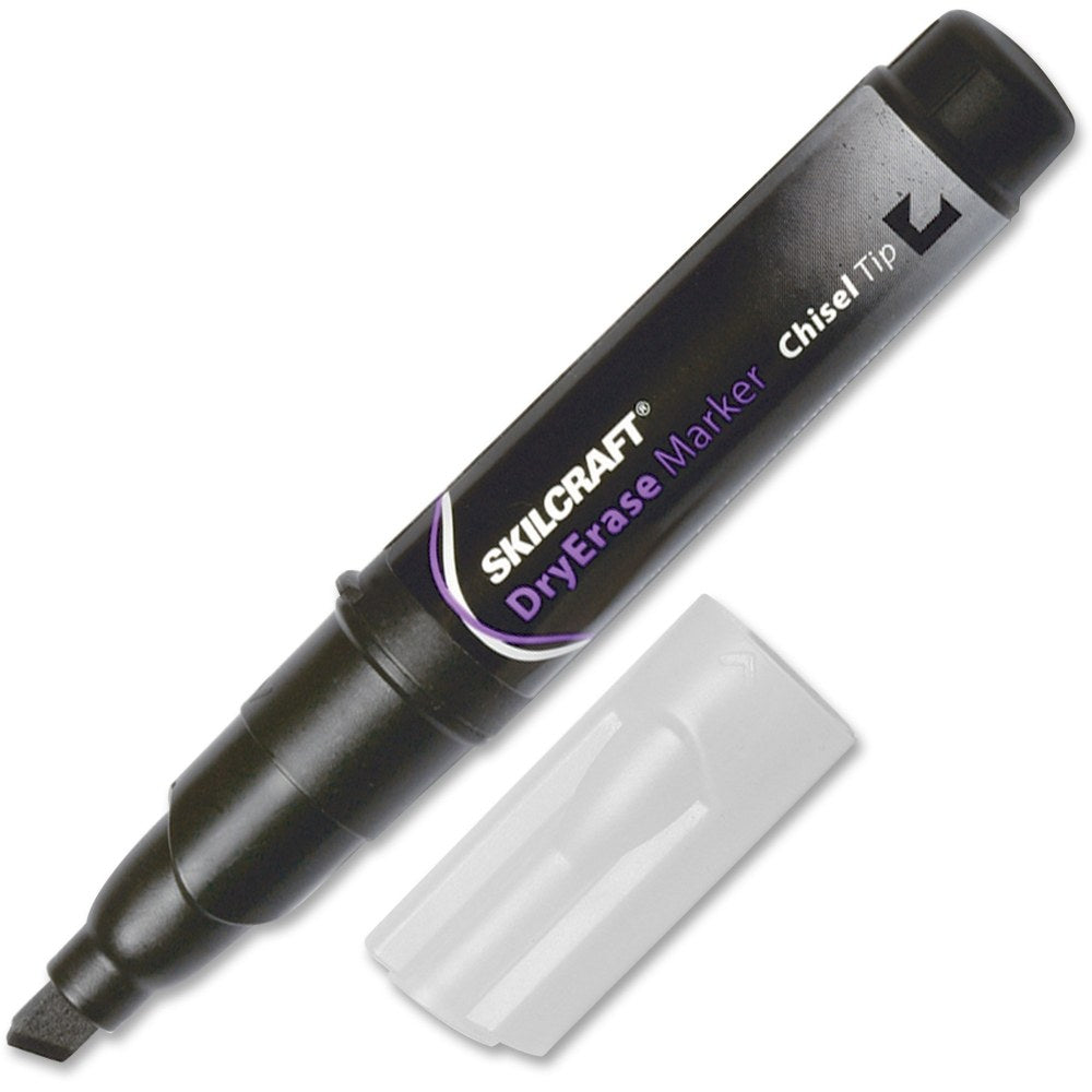 SKILCRAFT Dry-Erase Markers, Chisel Tip, Black Ink, Pack Of 12 (AbilityOne 7520-01-294-3791)