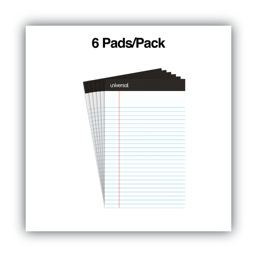 Universal Premium Ruled Writing Pads, Narrow Rule, 5in x 8in, White, Pack Of 6 Pads