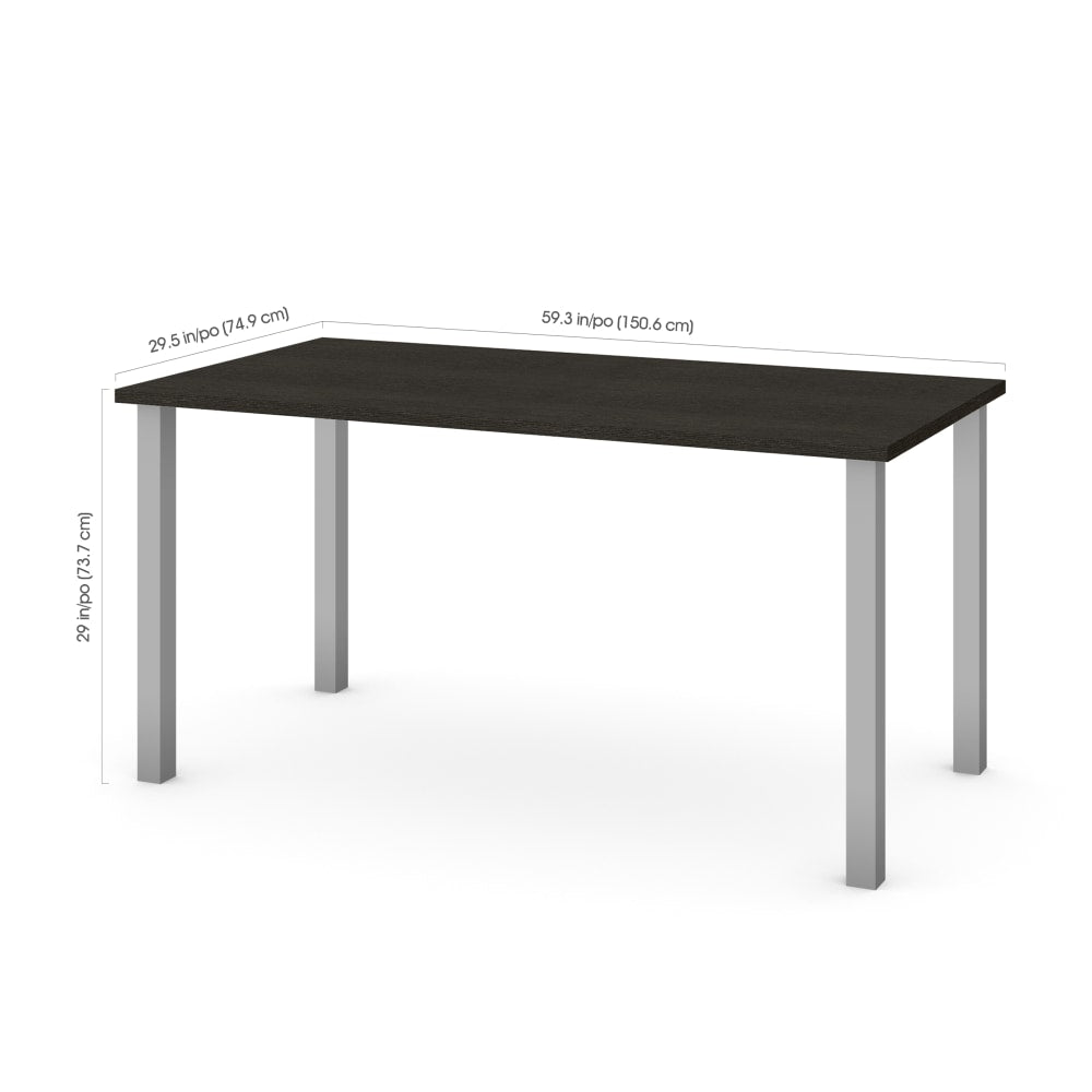 Bestar Universal 60inW Table Computer Desk With Square Metal Legs, Deep Gray