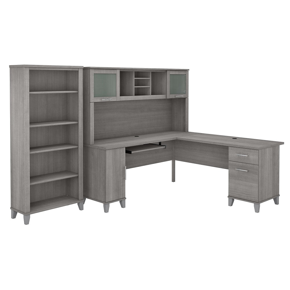 Bush Furniture 72inW L-Shaped Desk With Hutch And 5-Shelf Bookcase, Platinum Gray, Standard Delivery