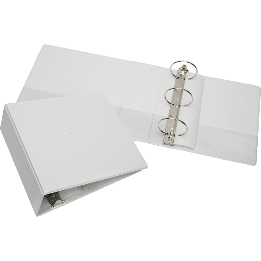 SKILCRAFT Clear Overlay 3-Ring Binder, 3in Round Rings, White (AbilityOne 7510-01-510-4866)