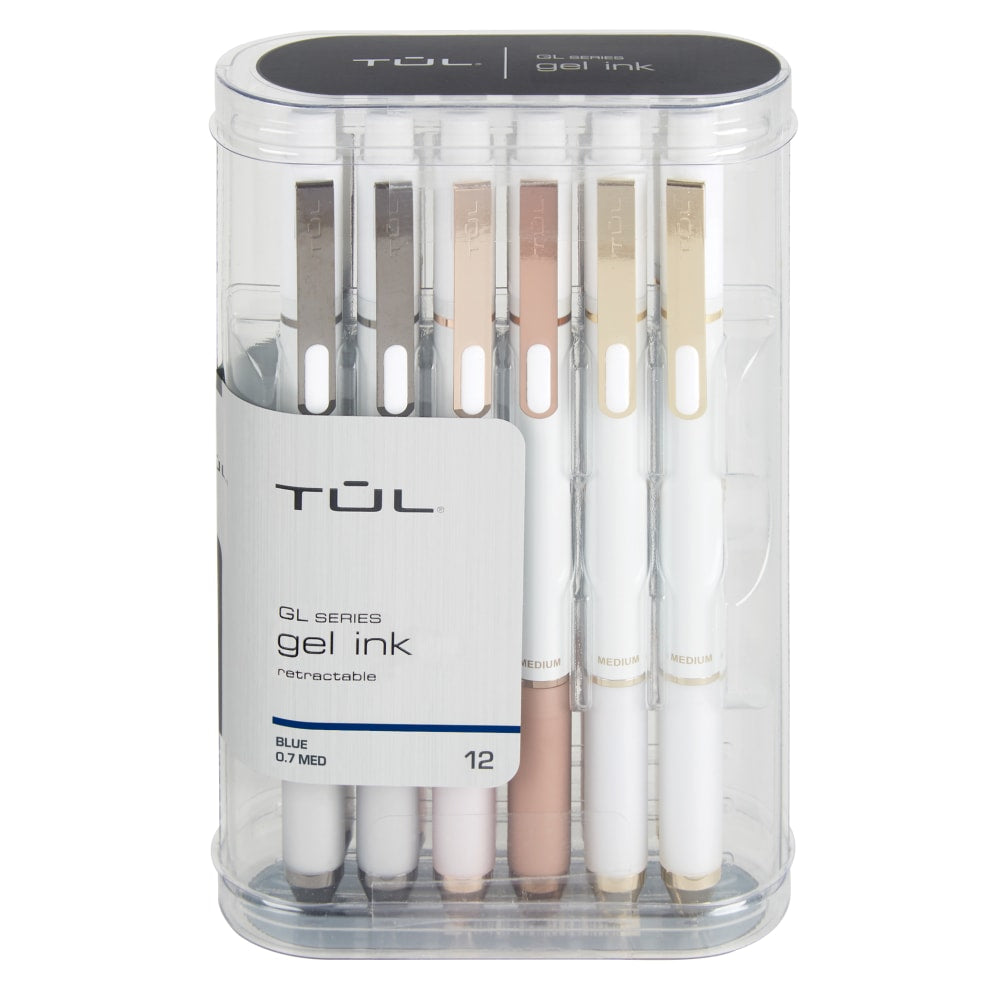 TUL GL Series Retractable Gel Pens, Medium Point, 0.7 mm, Pearl White Barrel, Blue Ink, Pack Of 12 Pens