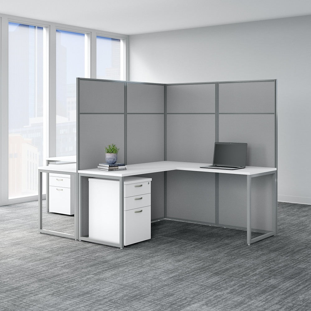 Bush Business Furniture Easy Office 60inW 2-Person L-Shaped Cubicle Desk With Drawers And 66inH Panels, Pure White/Silver Gray, Standard Delivery