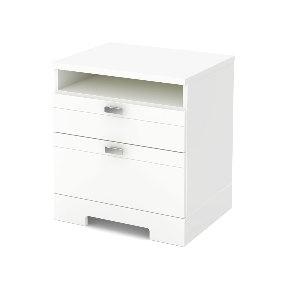 South Shore Reevo Nightstand With Cord Catcher, 22-1/2inH x 22-1/4inW x 17inD, Pure White