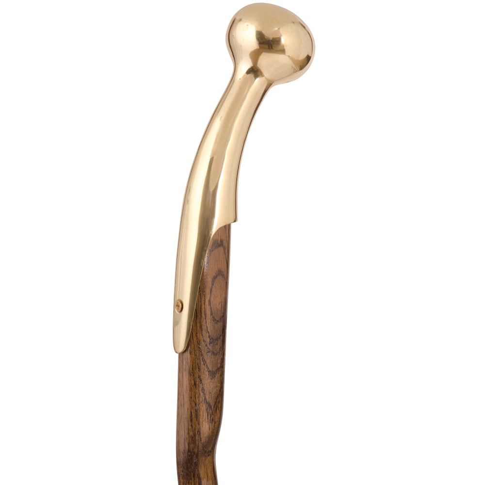 Brazos Walking Sticks Twisted Oak Wood Cane With Brass Hame-Top Handle, 37in, Brown