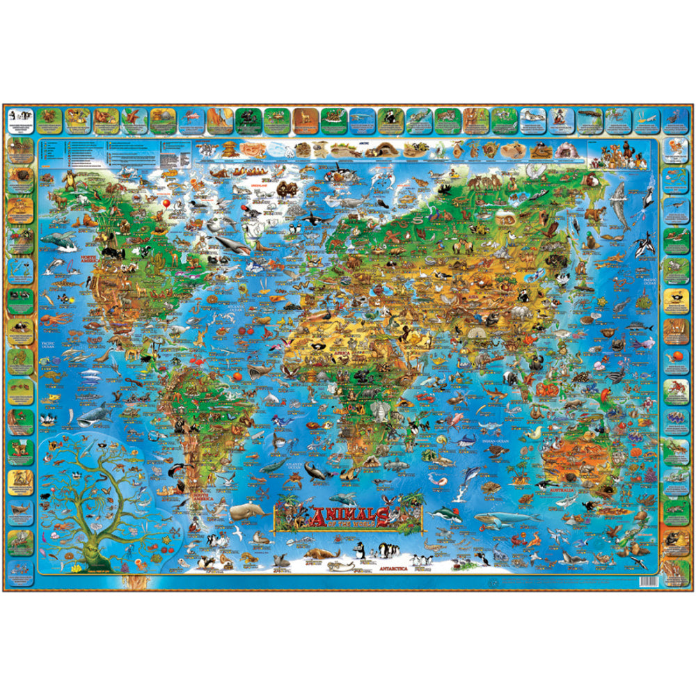 Dinos Illustrated Map Of Animals Of The World, 54in x 38in