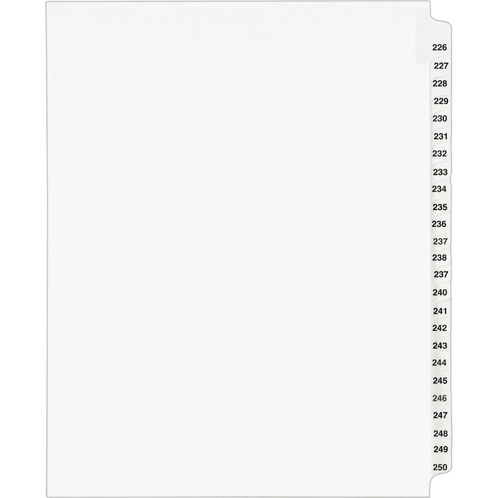 Avery 20% Recycled Preprinted Laminated Gold-Reinforced Tab Dividers, 8 1/2in x 11in, White Dividers/White Tabs, 226-250, Pack Of 25