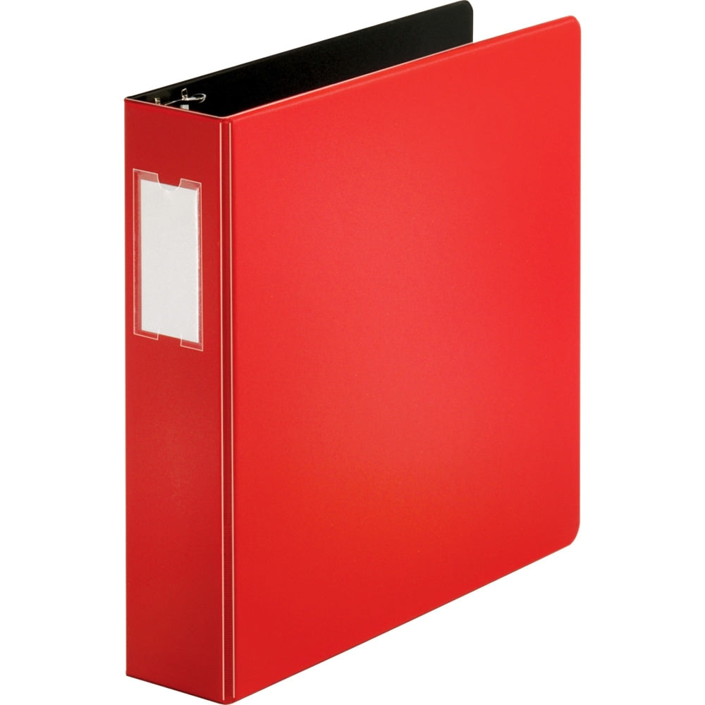 Business Source Slanted D-Ring Binders, 2in Ring, Red