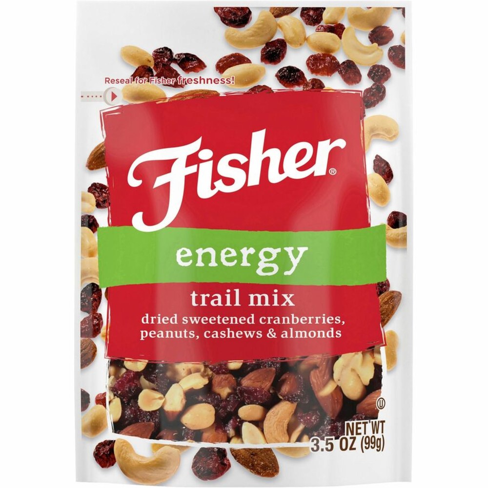 Fisher Energy Trail Mix - Resealable Bag - 3 Serving Pack - 3.50 oz - 6 / Carton