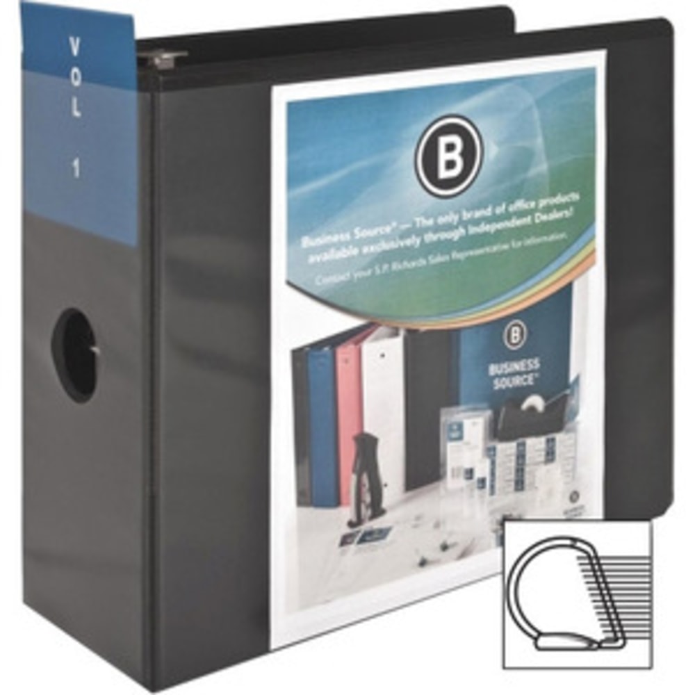 Business Source Basic View 3-Ring Binder, 5in Round Rings, Black