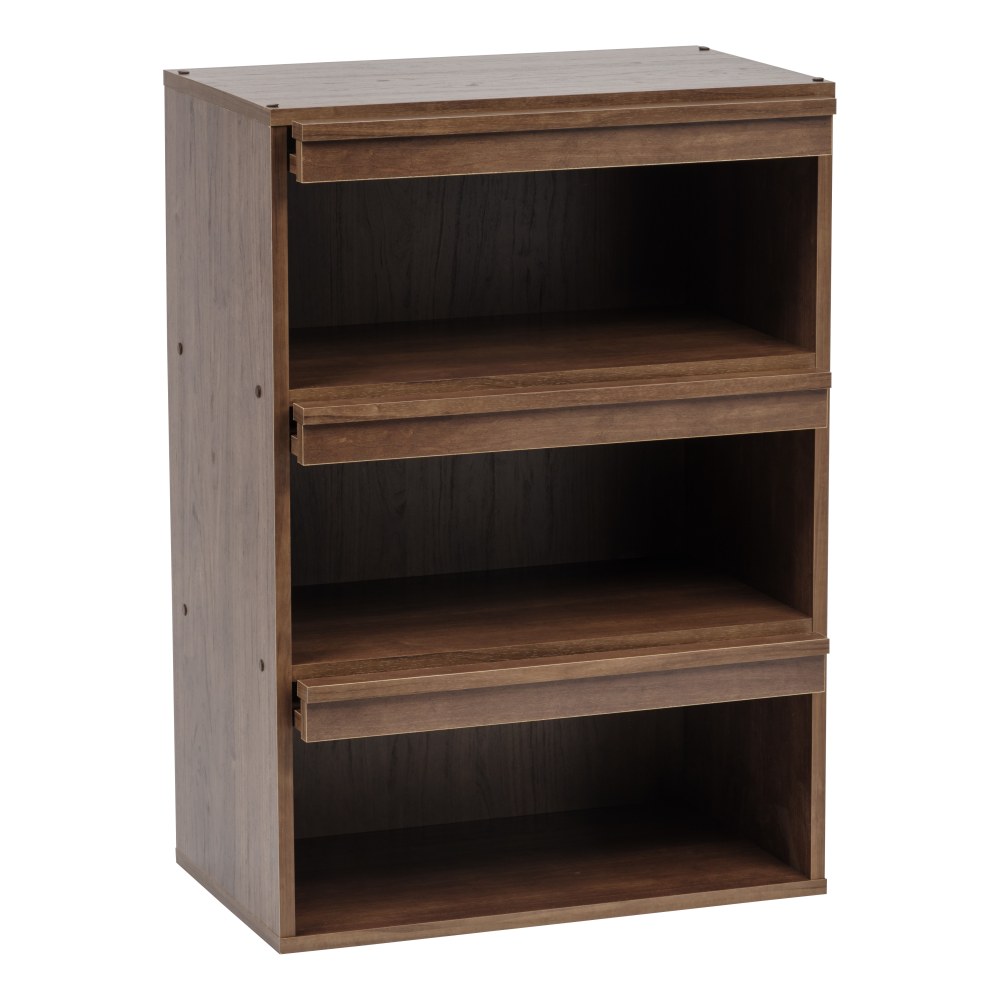 IRIS Wood Shelf With Pocket Doors, 3-Tier, Brown