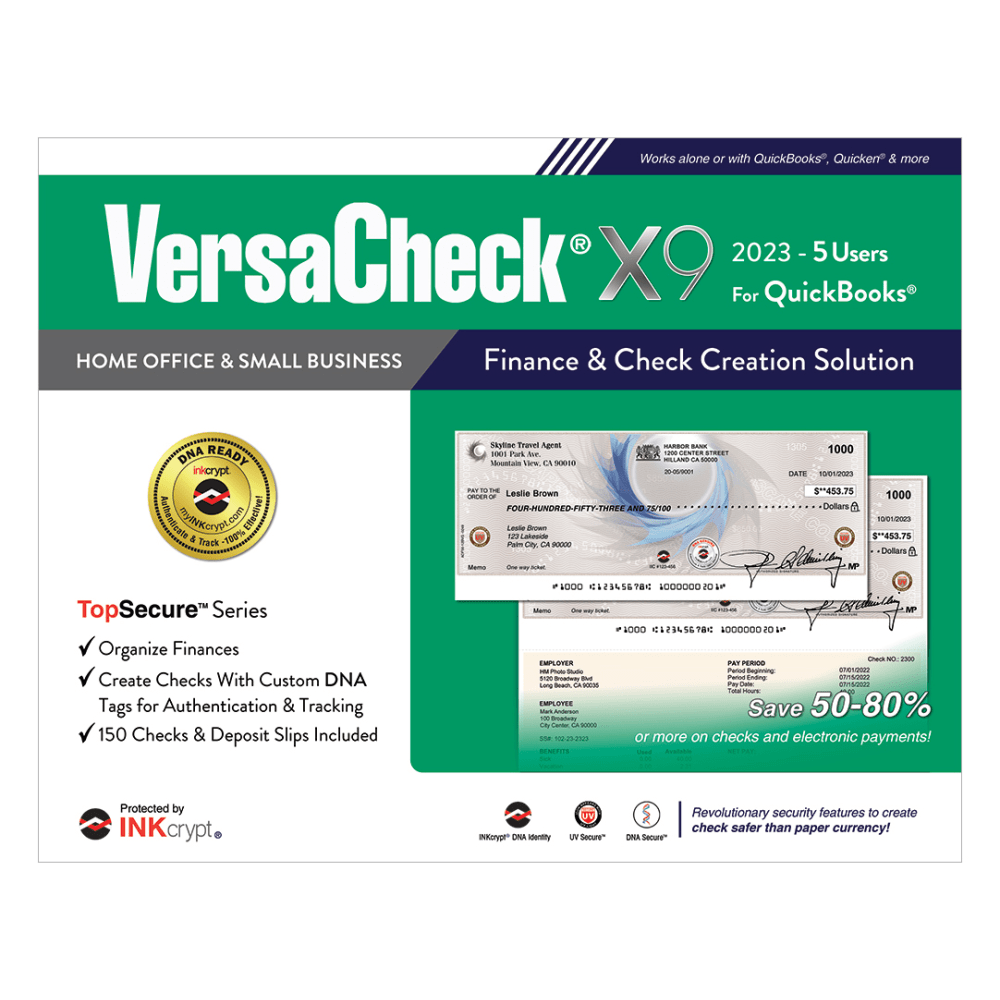 VersaCheck X9 INKcrypt For QuickBooks Software, 2023, For 5 Users, Windows 8.1/10/11, Disc/Product Key