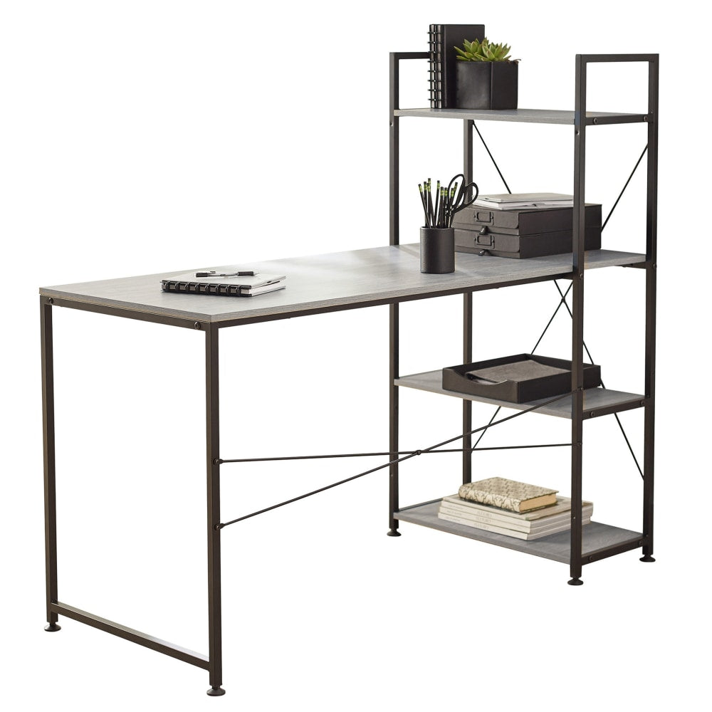 Realspace Trazer 56inW Computer Desk With Storage Shelves, Gray