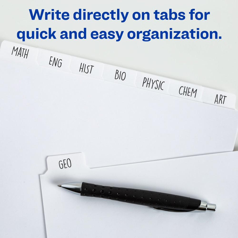 Avery Plain Tab Write-On Dividers, 8 1/2in x 11in, White, 8-Tab, Case Of 24