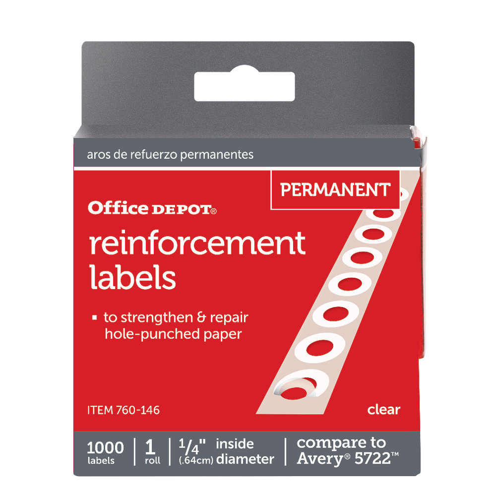 Office Depot Brand Permanent Self-Adhesive Reinforcement Labels, 1/4in Diameter, White, Pack Of 1,000