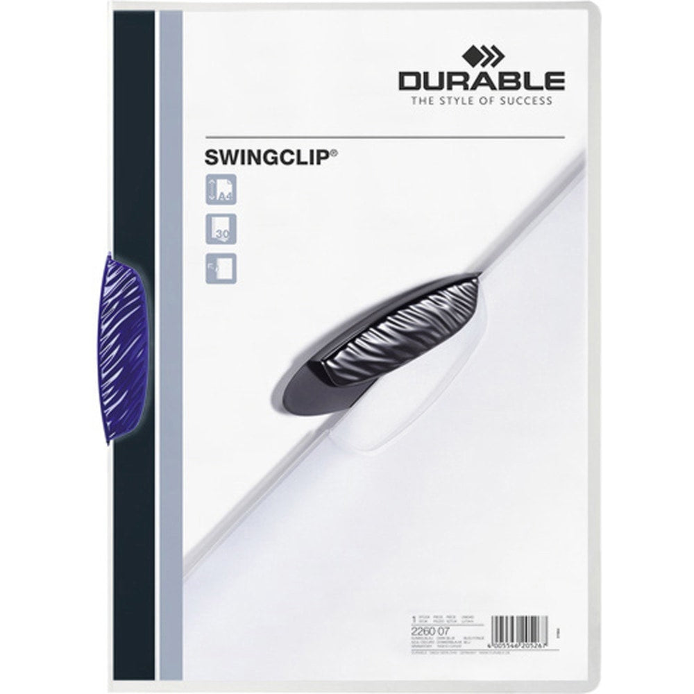 DURABLE SWINGCLIP Report Cover - Letter Size 8 1/2in x 11in - 30 Sheet Capacity - Punchless - Vinyl - Dark Blue Clip