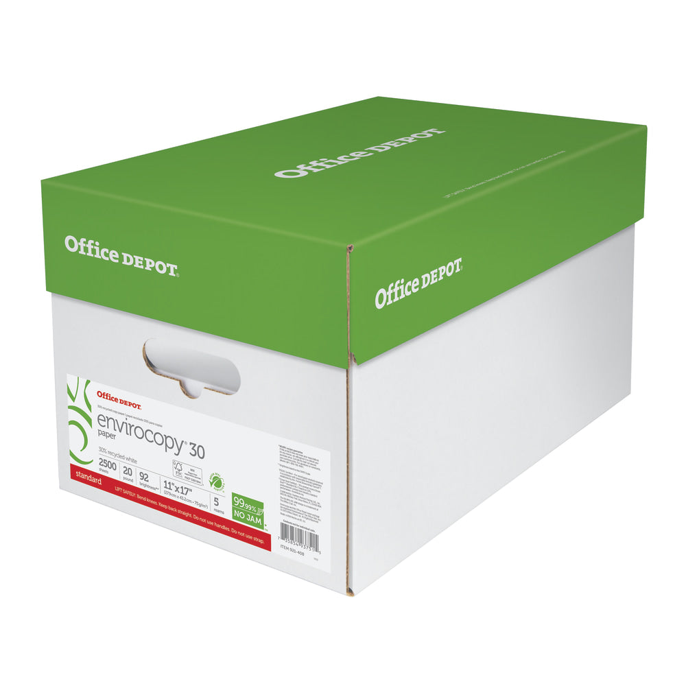 Office Depot EnviroCopy Copy Paper, White, Ledger (11in x 17in), 2500 Sheets Per Case, 20 Lb, 30% Recycled, FSC Certified, Case Of 5 Reams