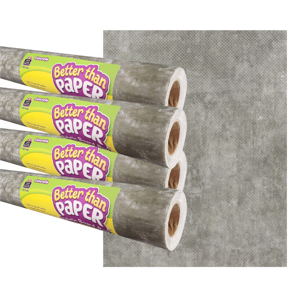 Teacher Created Resources Better Than Paper Bulletin Board Paper Rolls, 4ft x 12ft, Concrete, Pack Of 4 Rolls