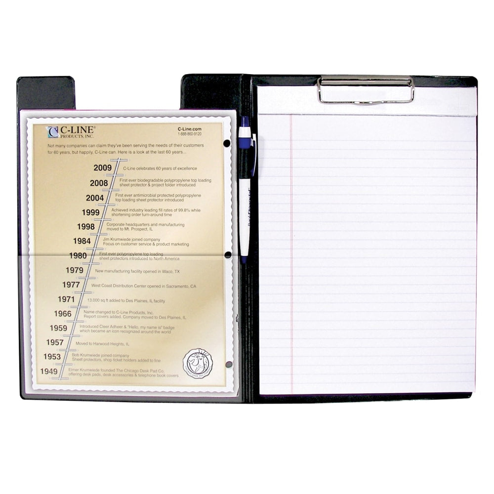 C-Line Clipboard Folders, 8-1/2in x 11in, Black, Pack Of 12 Folders