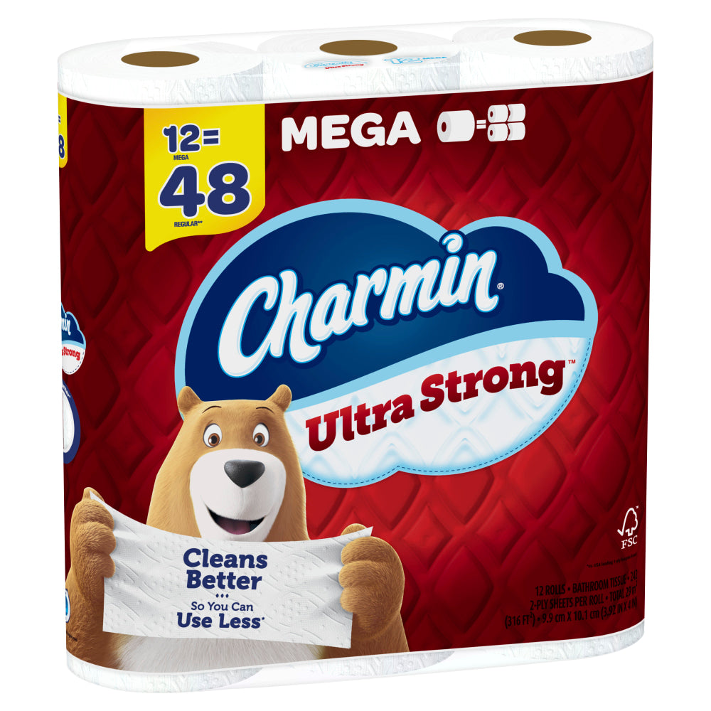 Charmin Ultra Strong Toilet Paper Mega Rolls, 4in x 4in, 242 Sheets Per Roll, Pack Of 12 Rolls