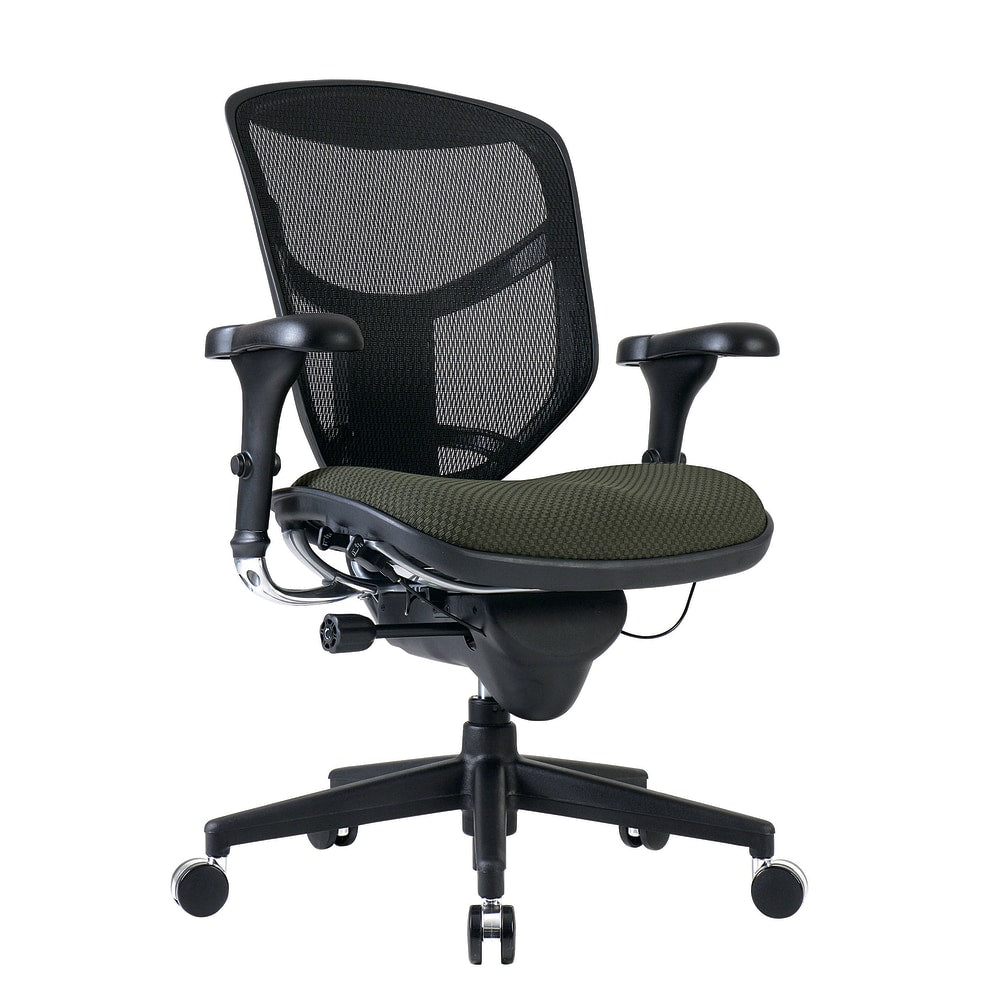 WorkPro Quantum 9000 Series Ergonomic Mesh/Premium Fabric Mid-Back Chair, Black/Olive, BIFMA Compliant