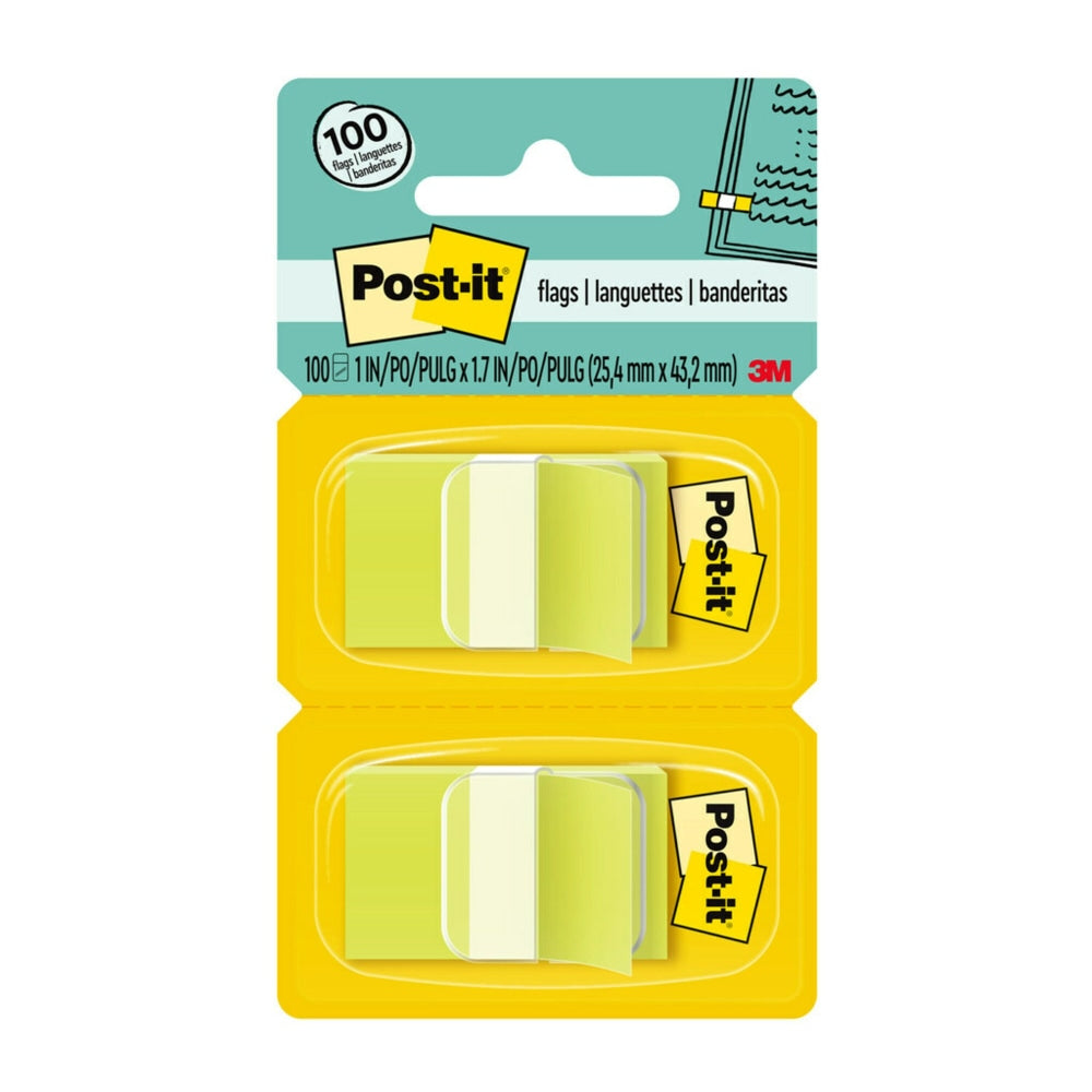 Post-it Flags, 1in x 1 -11/16in, Bright Green, 50 Flags Per Pad, Pack Of 2 Pads