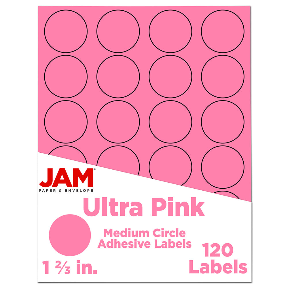 JAM Paper Circle Label Sticker Seals, 1 2/3in, Pink, Pack Of 120