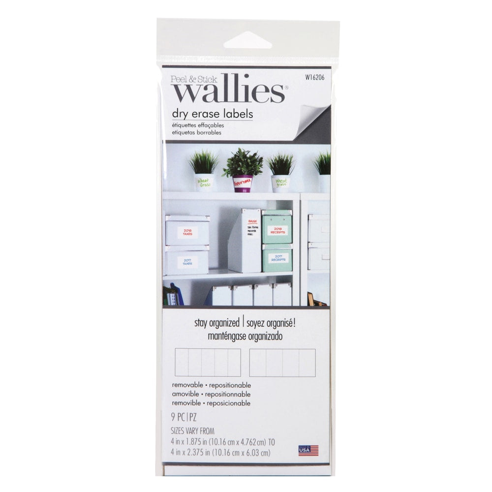 Wallies Dry-Erase Rectangle Labels, White, 9 Labels Per Set, Pack Of 2 Sets