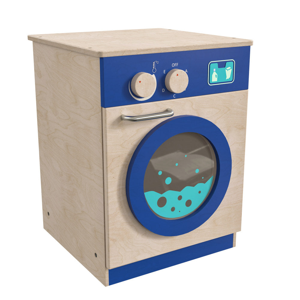 Flash Furniture Bright Beginnings Commercial Grade Wooden Kids Washing Machine With Integrated Storage And Turning Knobs, 20-1/2inH x 15-1/2inW x 15-3/4inD, Beech