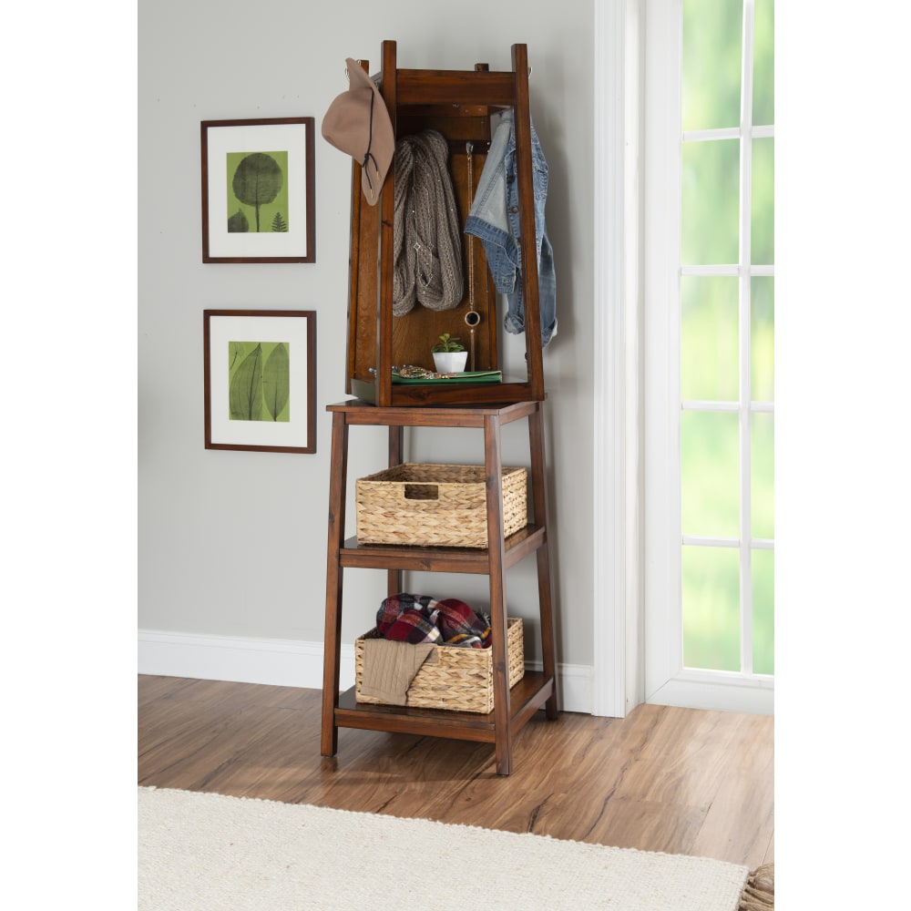 Powell Jomar Rotating Coat Rack With Mirror, 72inH x 19-3/5inW x 19-3/5inD, Cherry