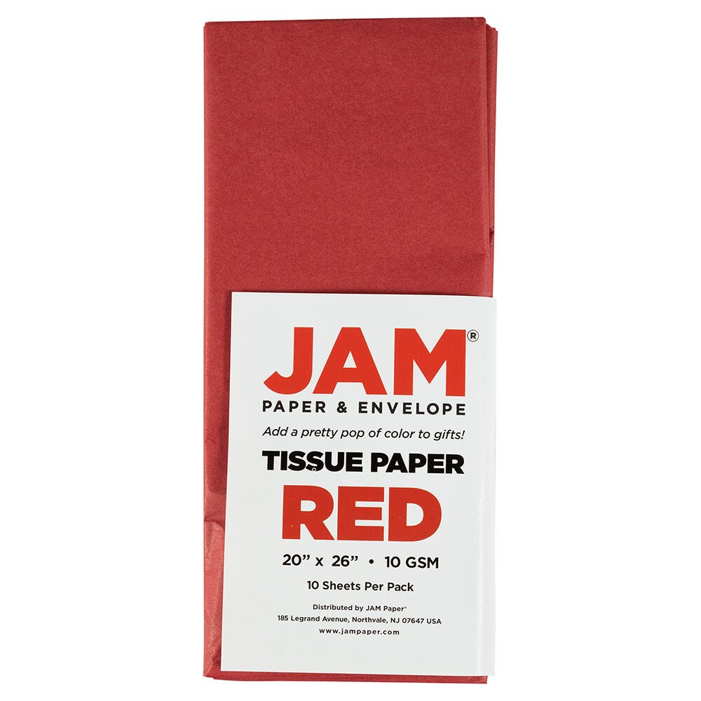 JAM Paper Tissue Paper, 26inH x 20inW x 1/8inD, Red, Pack Of 10 Sheets