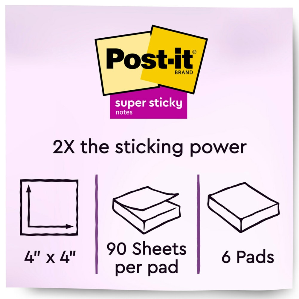 Post-it Recycled Super Sticky Notes, 4 in x 4 in, 6 Pads, 90 Sheets/Pad, 2x the Sticking Power, Oasis Collection, Lined