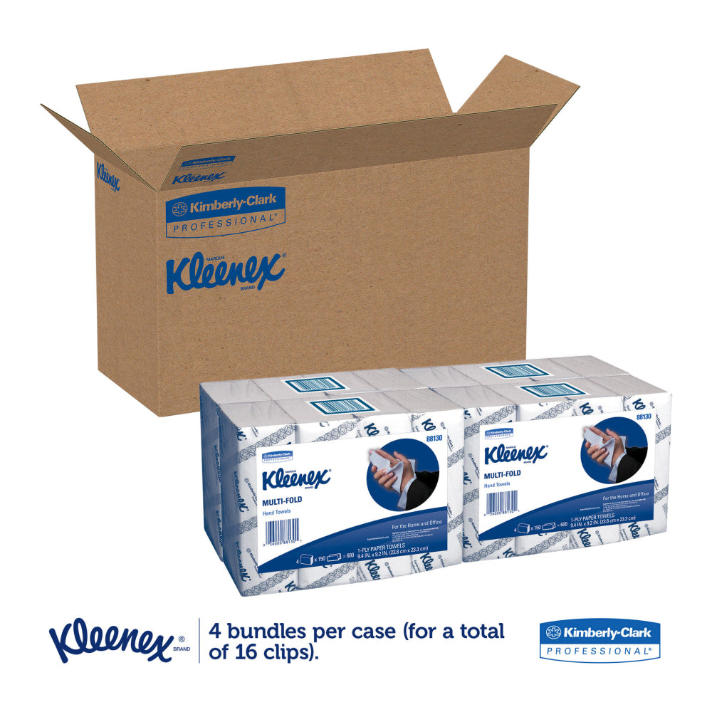 Kleenex Multi-Fold 1-Ply Paper Towels, 150 Sheets Per Roll, Pack Of 16 Rolls