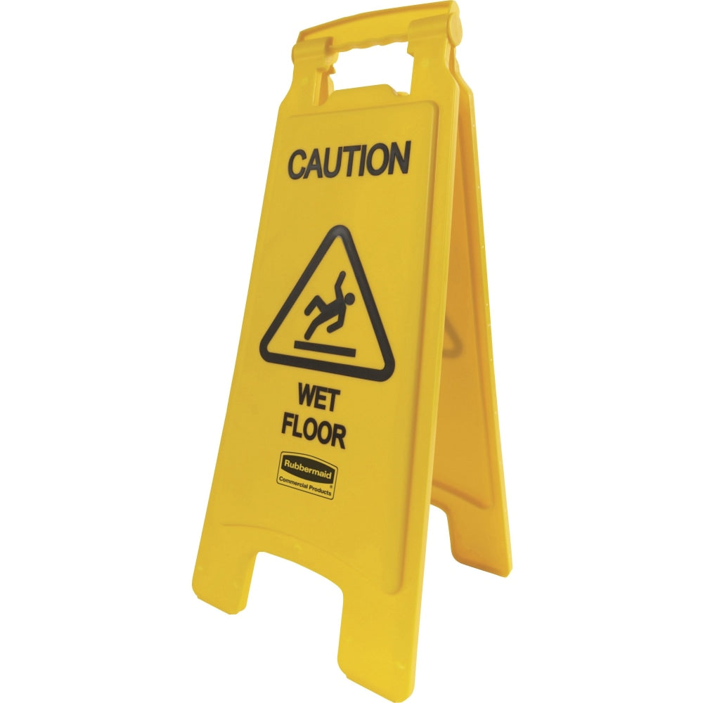 Rubbermaid Commercial Caution Wet Floor Safety Sign, Caution Wet Floor Print/Message, Multilingual, 11inW x 25inH, Box Of 6