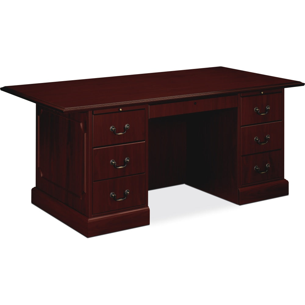 HON 94000 72inW Double-Pedestal Computer Desk, Mahogany