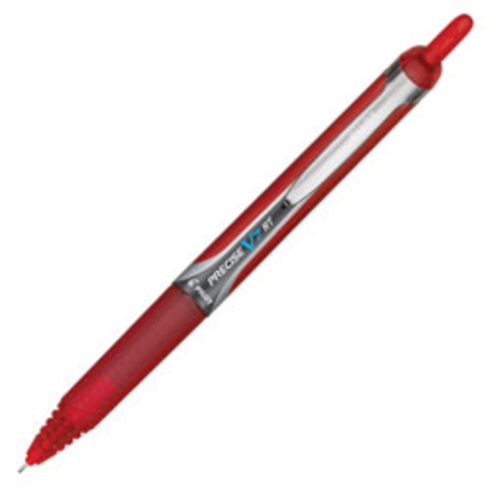 Pilot Precise V7 Liquid Ink Retractable Rollerball Pens, Fine Point, 0.7 mm, Assorted Barrel Colors, Red Ink, Pack Of 12 Pens