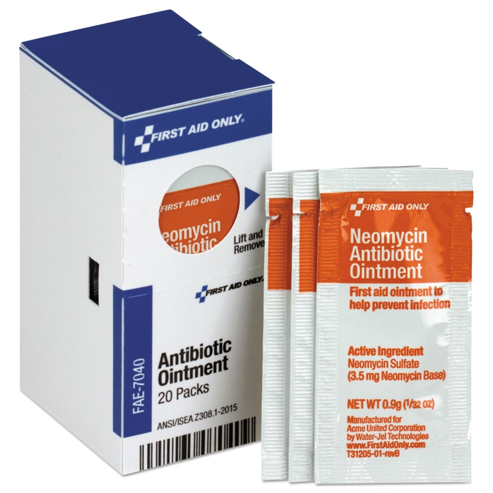 First Aid Only Antibiotic Ointment Refill For SmartCompliance General Business Cabinets, 0.03 Oz, Box Of 20 Packets