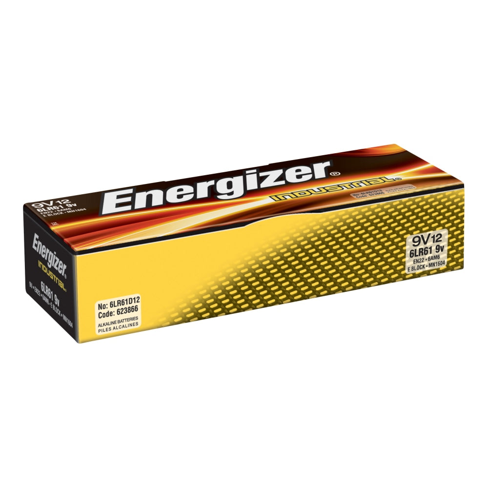 Energizer Industrial Alkaline 9-Volt Batteries, Pack Of 12