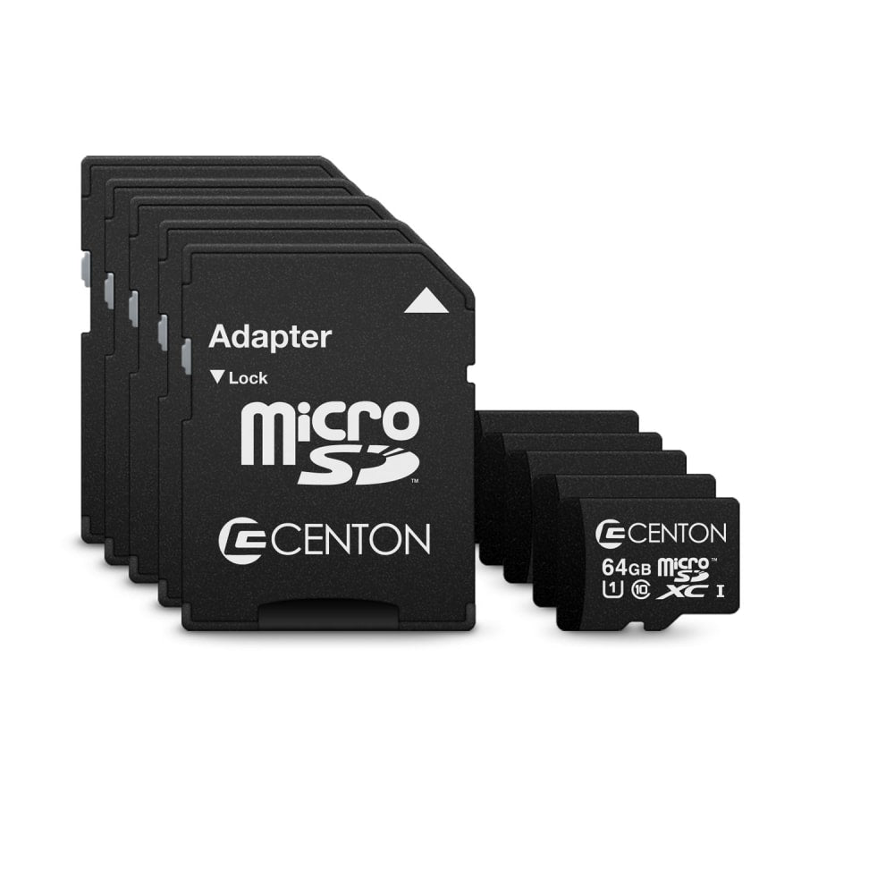 Centon microSD Memory Cards, 64GB, Pack Of 5 Memory Cards, S1-MSDXU1-64G-5-B