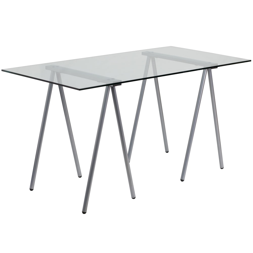 Flash Furniture 55inW Glass Computer Desk, Clear/Silver