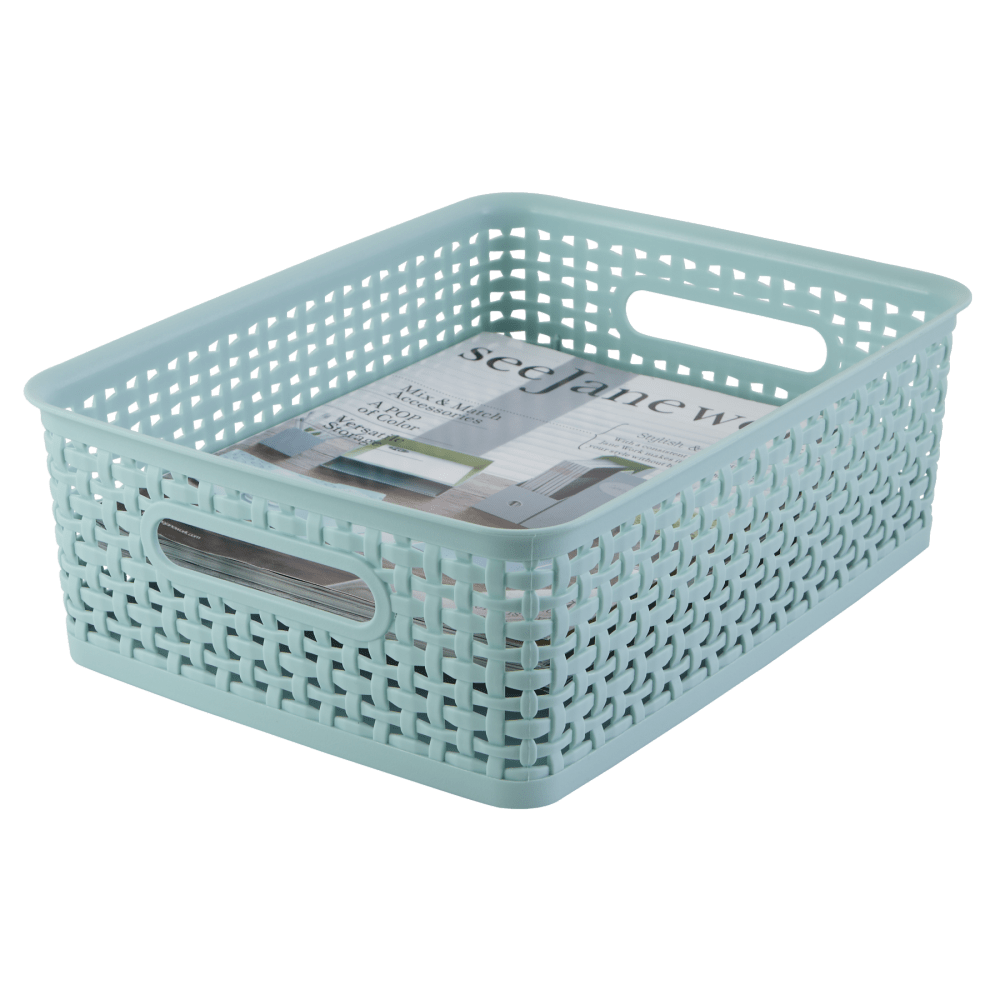 Realspace Plastic Weave Bin, Small Size, Blue