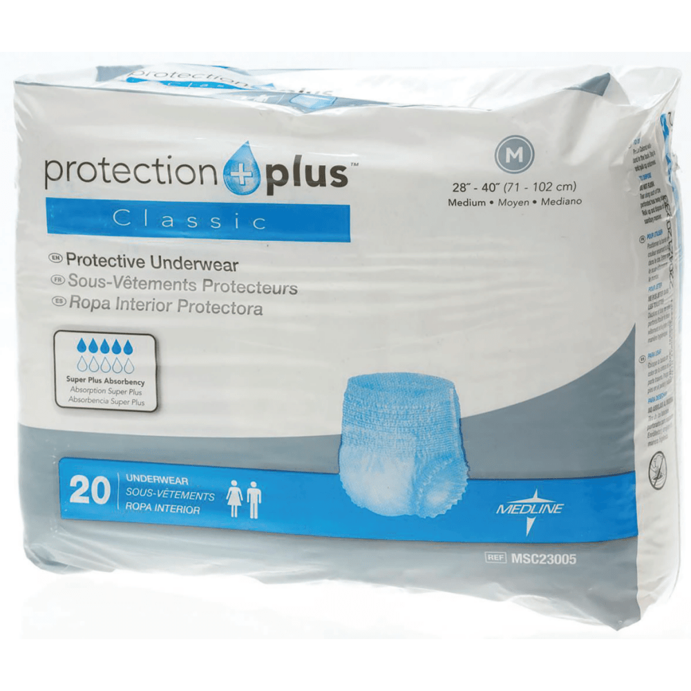 Protection Plus Classic Protective Underwear, Medium, 28 - 40in, White, 20 Per Bag, Case Of 4 Bags