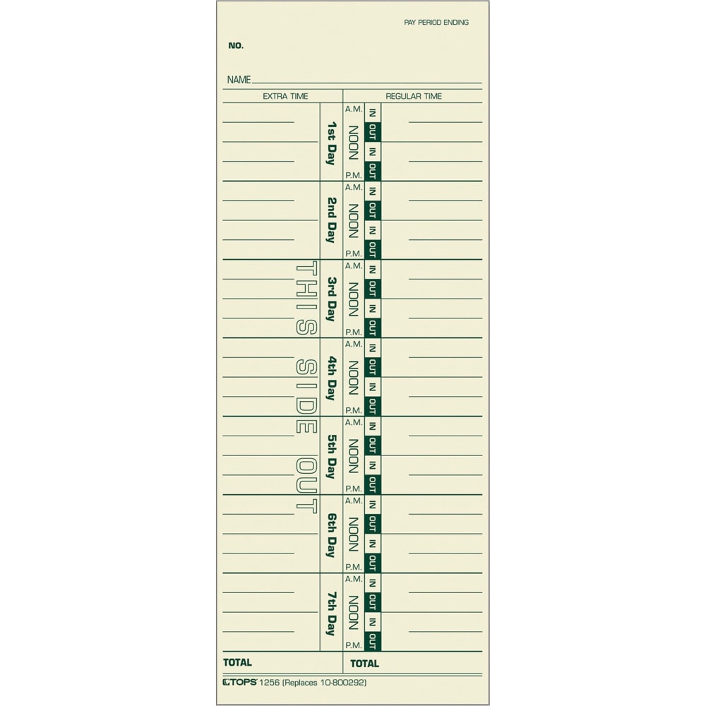 TOPS Time Cards (Replaces Original Card 10-800292), Numbered Days, 1-Sided, 9in x 3 1/2in, Box Of 500