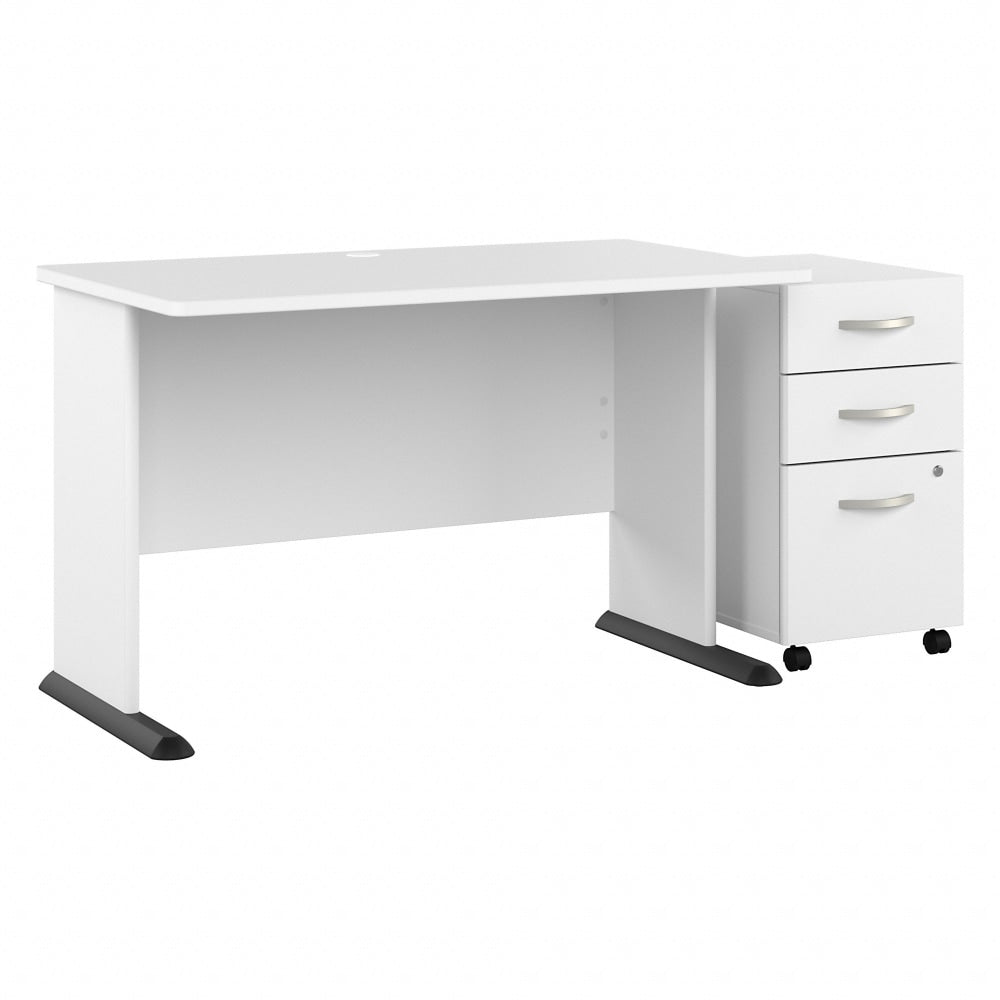 Bush Business Furniture Studio A 48inW Computer Desk With 3-Drawer Mobile File Cabinet, White, Standard Delivery